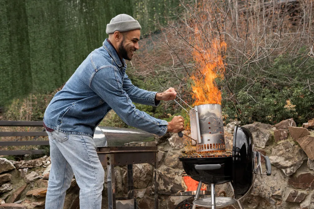 Coconut charcoal briquettes burning evenly during an outdoor BBQ in the United States