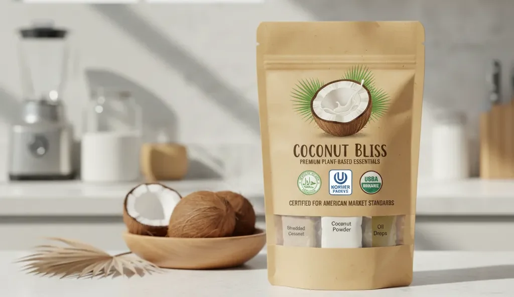 ertified coconut products with HALAL, KOSHER, and ORGANIC labels for the U.S. market