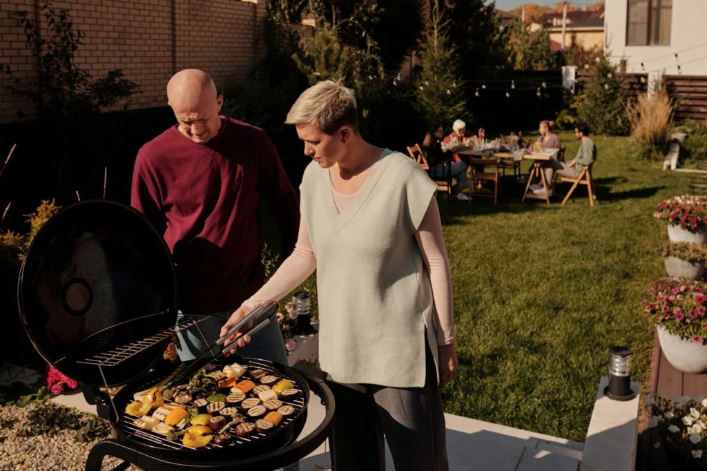 Indonesian coconut briquettes burning cleanly on a BBQ grill in the U.S.